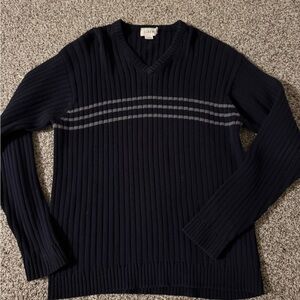 J. Crew Navy Blue V-Neck Sweater with Gray Stripes